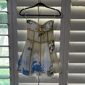 Sabo Colorful Strapless Dress with Blue and Green Print